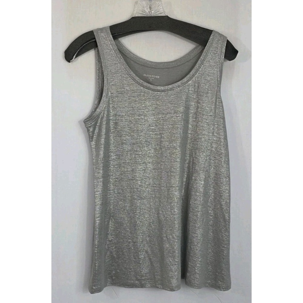 EILEEN FISHER 100% Linen Sleeveless X Small Metallic Silver Tank Top Minimalist
